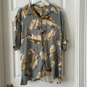 Paradise Ones Oversized Tropical Print Silk Button Down Shirt